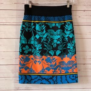 Anthropologie Black, Turquoise & Orange Floral Pencil Skirt